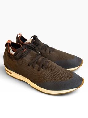 Loro Piana Brown Knit Lace-Up Sneakers with Tan Accents
